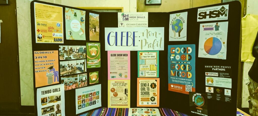 Poster stand at Glebe Collegiate in Ottawa
